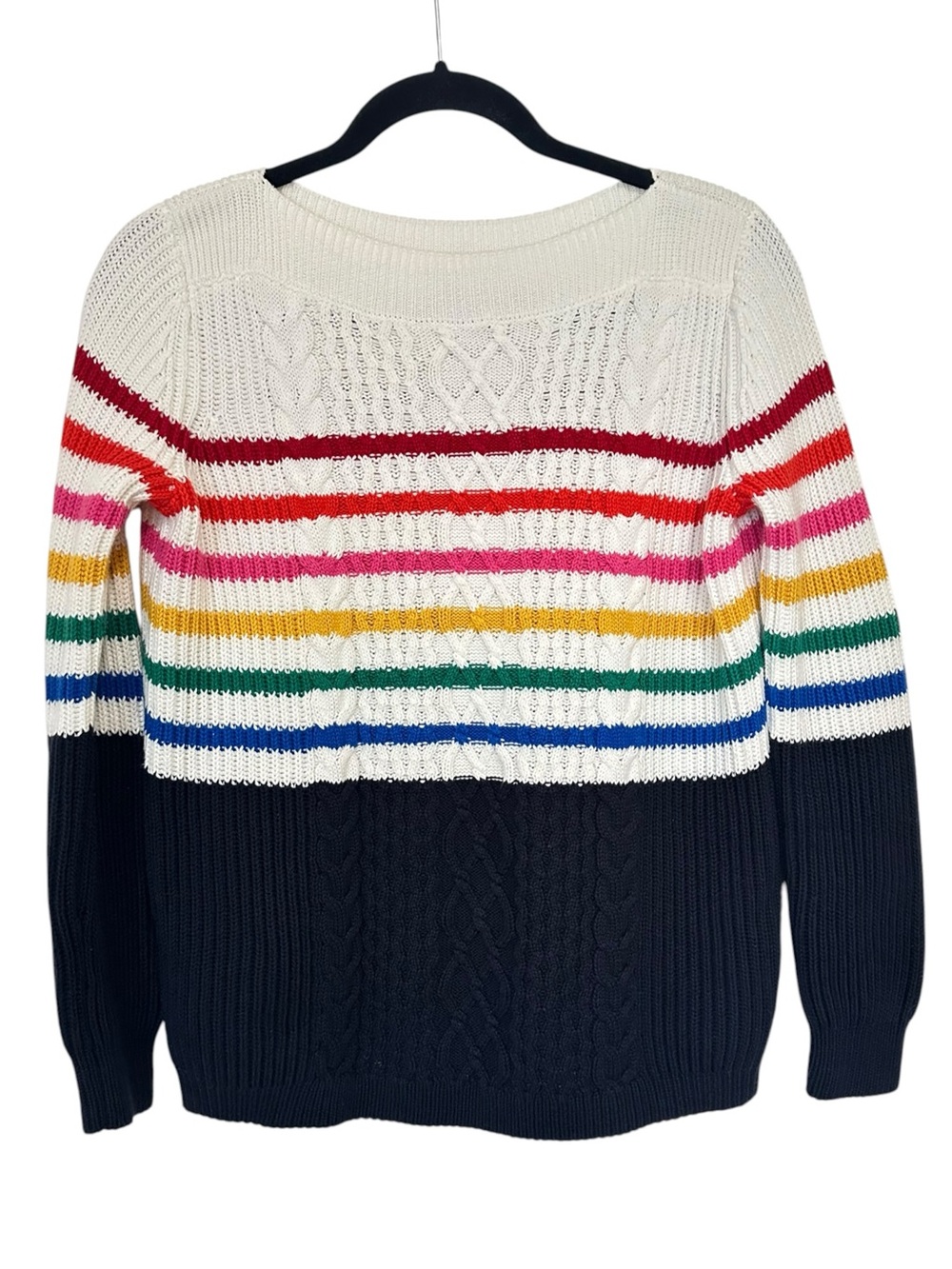 TOMMY HILFIGER cotton blend navy/white/rainbow stripe sweater size XS/S